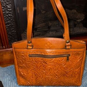 Patricia Nash Embossed Leather Shoulder Bag - Brown